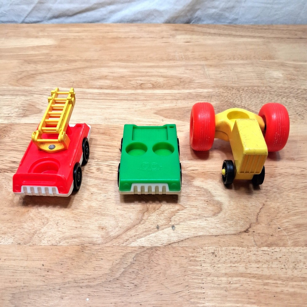 Fisher Price Little People Vehicle Lot Fire Truck Tractor Vintage Toy Cars